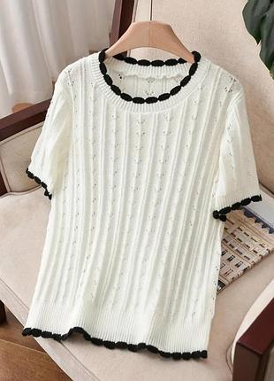 Стильна трикотажна блуза, кофточка, р. 5xl, наш 60-64, білий чорний