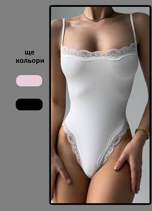 Женский базовый боди майка с кружевом для модных луков