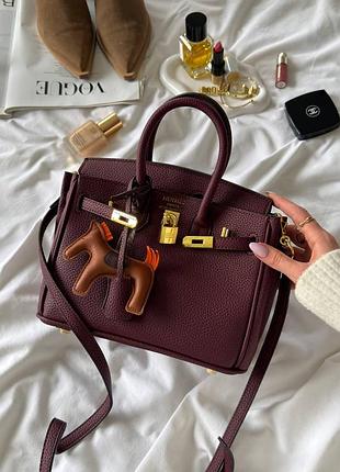 Жіноча сумка преміум birkin 25 burgundy/gold