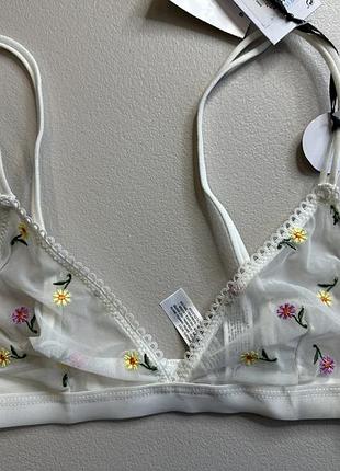 Бюстгальтер топ сіточка з вишивкою primark - білий , xs