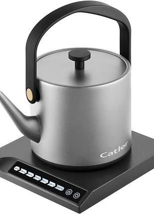 Электрочайник catler 0.6л, strix, заварник, нерж. сталь, поддержка температуры, сенс. управл., серый