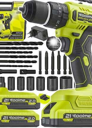 Дрель-шуруповерт ударная бесщеточная 50нм toolme (польша)