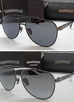 Chrome hearts мужские брендовые солнцезащитные очки модные серые та черные в металлической оправе в брендовой упаковке