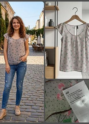 Літня світло-сіренька блуза з вишеньками від h&m