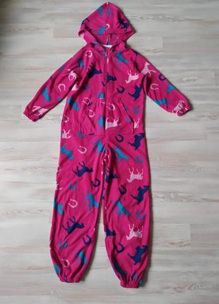 Рожевий флісовий чоловічок чоловічок піжама кигуруми поддева з капюшоном на дитину 9-10років