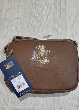 Классическая сумочка кросс-боди uspoloassn сумка через плечо юс поло коричневая