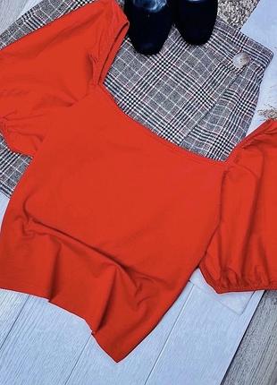 Трикотажна блуза h&m s літня блуза з об’ємними рукавами червона блуза