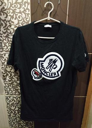 Мужская,женская унисекс футболка moncler double logo махровый патч