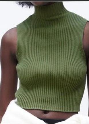 Топ  зелений в'язаний  zara рубрик щільний