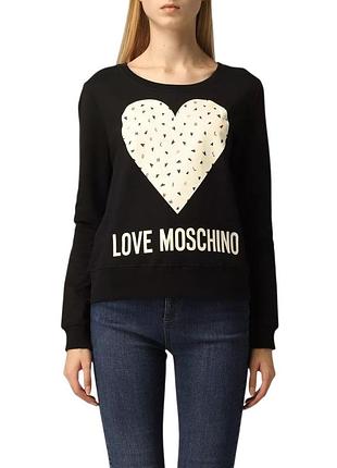 Чорний світшот love moschino з серцем оригінальний брендовий реглан джемпер кофта