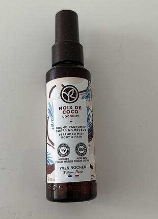 Парфумований міст-спрей для тіла та волосся yves rocher кокос (noix de coco), 100 мл