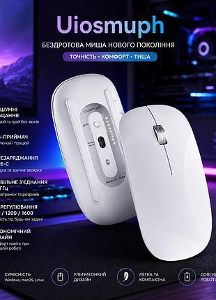Беспроводная аккумуляторная мышка uiosmuph g11 white — бесшумная оптическая мышь type-c 2.4 ггц для ноутбука, пк и mac