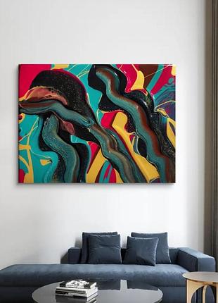 Яскрава інтер'єрна картина fluid art 30х40 см / абстракція акрилом