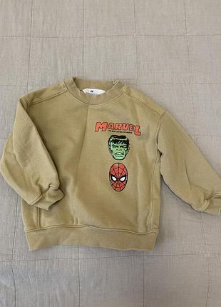 Дитячий світшот h&m хакі з принтом hulk і spider-man. м’який, зручний, на кожен день.