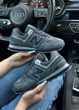 🌺женские кроссовки new balance 574 premium dark gray navy