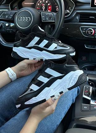 🌺женские кроссовки adidas niteball black white leather w