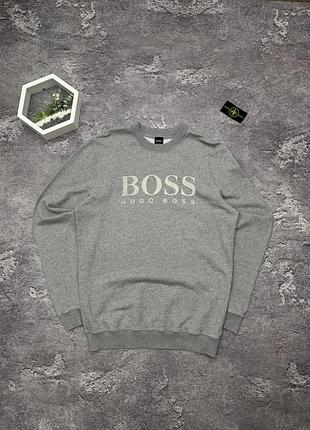 Сірий світшот boss hugo boss з великим логотипом хуго босс оригінал