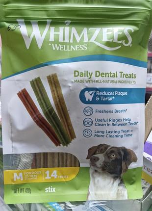 Палочки whimzees stix (размер m) для ежедневного ухода за зубами собак вимзис зубочистки веганские лакомства для собак для чистки зубов собак щенков