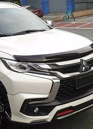 Дефлектор капота мухобойка mitsubishi l200 15- hic черная митсубиси л200