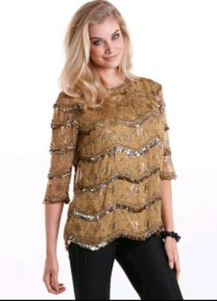 Шикарная нарядная блузка большого размера в пайетку золото,серебро joanna hope