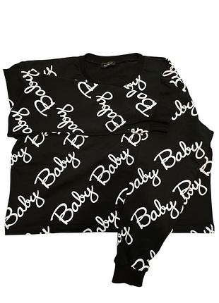 Укороченный черный свитшот с принтом "baby" / кроп-свитшот peanut, размер l (подойдет на m-l)