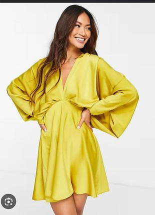Неймовірна стильна  яскрава сатинова жовта сукня asos