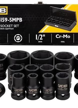 Набір головок ударних в металевому кейсі 15 од. 1/2" (6-гр.) jcb tools jcb-4159-5mpb