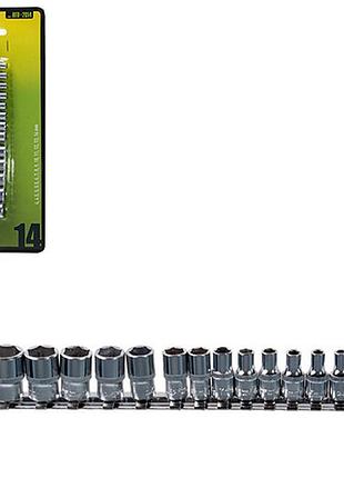 Набор головок 1/4" на планке, 4, 4.5, 5, 5.5, 6, 7, 8, 9, 10, 11, 12, 13, 14 mm. 14 предм. alloid