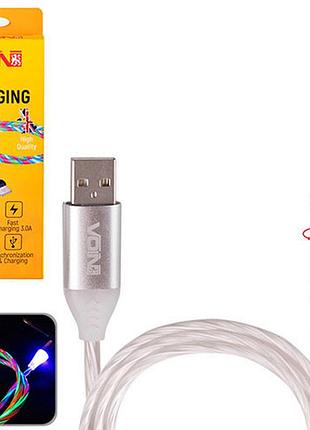 Кабель магнітний multicolor led voin usb - lightning 3а, 2m, black швидка зарядка / передача даних