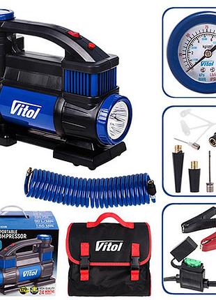 Автомобільний компресор vitol к-70 150psi 23amp 90л 2цил шл 5,0м насос для підкачки шин