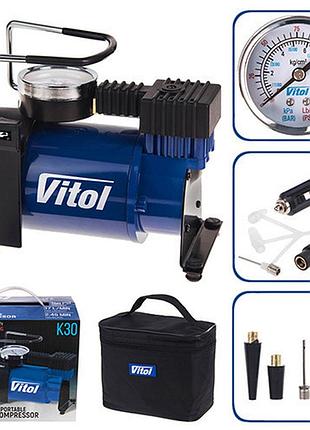 Автомобільний компресор vitol к-30 150psi 14amp 37л прикурювач насос для підкачки шин