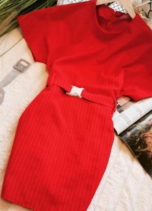 💣ликвидация! ! крутое красное платье в полоску под пояс4 фото