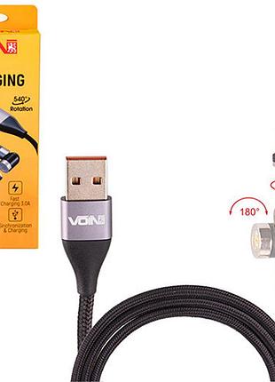 Кабель магнітний шарнірний voin usb - lightning 3а, 1m, black швидка зарядка / передача даних
