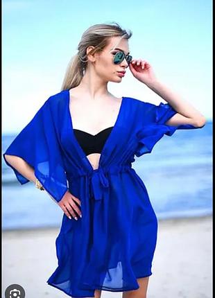Синя пляжна туніка, накидка , пляжний одяг , стильна пляжна сорочка  ocean club 14/16