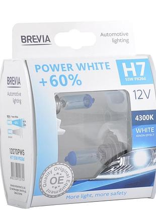 Галогенні лампи brevia h7 12v 55w px26d power white яскравість +60% 4300k для авто