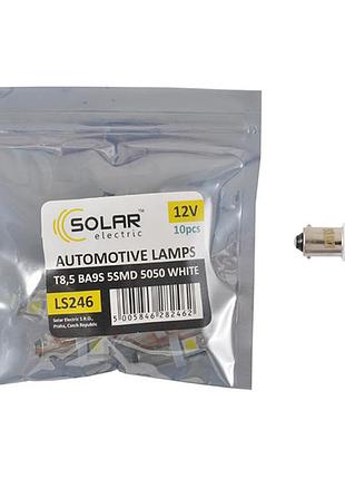 Led автомобильная лампа solar 12v t8.5 ba9s 5smd 5050 белая 10шт энергосберегающая