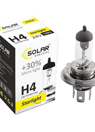 Галогенная лампа solar h4 24v 75/70w p43t-38 starlight +30% яркость для авто фар