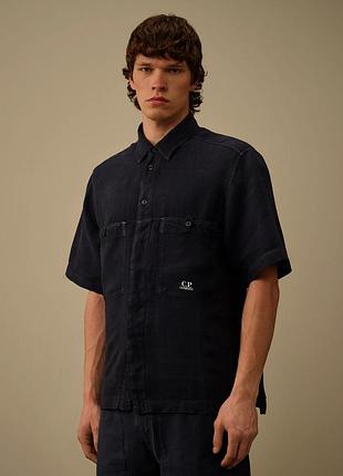 C.p. company linen shirt black 18cmsh239a 005415g мужская льняная рубашка свободного кроя оригинал черная
