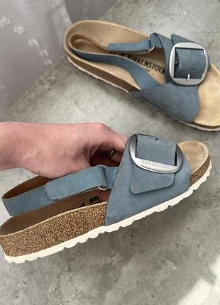 Шкіряні шльопанці сандалі босоніжки birkenstock оригінал блакитні