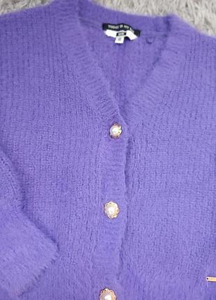💜яркий фиолетовый кардиган / укороченная кофта на жемчужных пуговицах, размер на девочку 110-116 3
