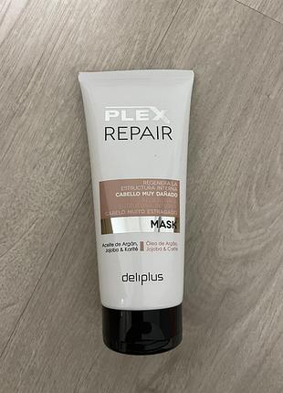 Маска для волосся plex repair для надзвичайно пошкодженого волосся з аргановою, жожоба та каріте deliplus