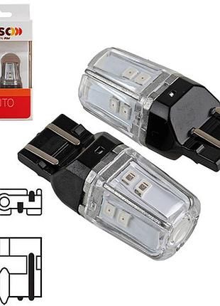 Автолампа pulso led 7443 w3x16q красная 12 smd-2835 50 lm 9-36v 2 шт габаритная одноконтактная