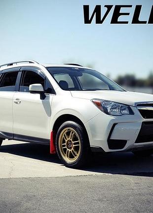 Дефлектори вікон вітровики subaru forester 14-18 з чорним молдингом нерж wellvisors субару форестер
