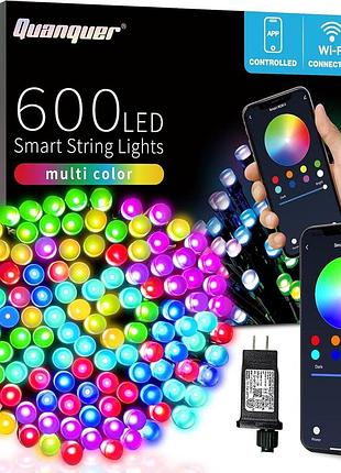 Умная гирлянда quanquer для улицы, 600 rgb светодиодов, 60 м, гирлянды с изменением цвета и управлением через wifi-додаток,