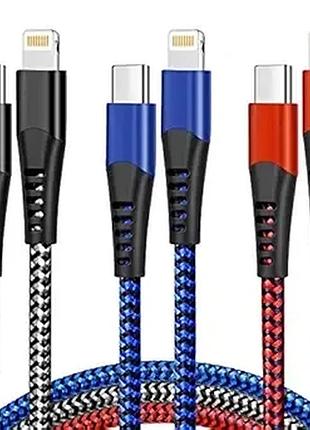 Кабель usb c на lightning, 3 шт., зарядний пристрій для iphone, 6 футів, сертифікований mfi, кабель швидкої зарядки power