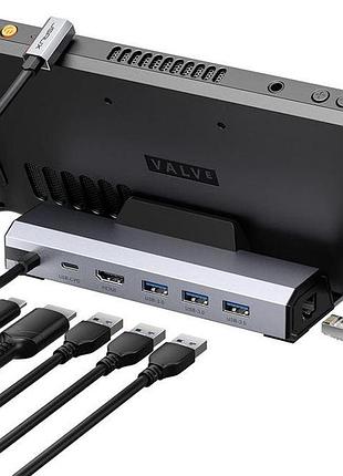 Док-станция jsaux 4k@120hz для steam deck oled/rog ally x/legion go (s)/msi claw, 6-в-1 для steam deck с hdmi 2.1, гигабитным