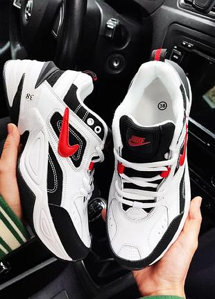 Женские кроссовки nike m2k tekno белые с черным/красным