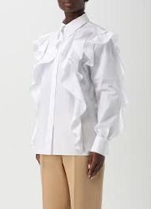 Котонова біла сорочка з рюшами белая рубашка с воланами 100%хлопок h&m