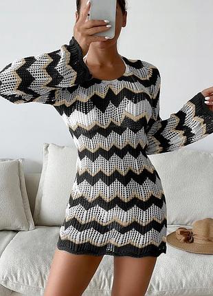 Красивое вязаное пляжное платье-туника от shein 🖤🤍