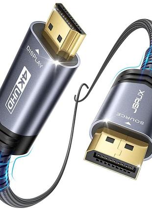 Кабель-адаптер jsaux 4k displayport-hdmi, 1 шт., 3м, dp-hdmi , uhd 4k@30hz/2k@60/1080p@120, нейлоновий плетений, однонаправлений